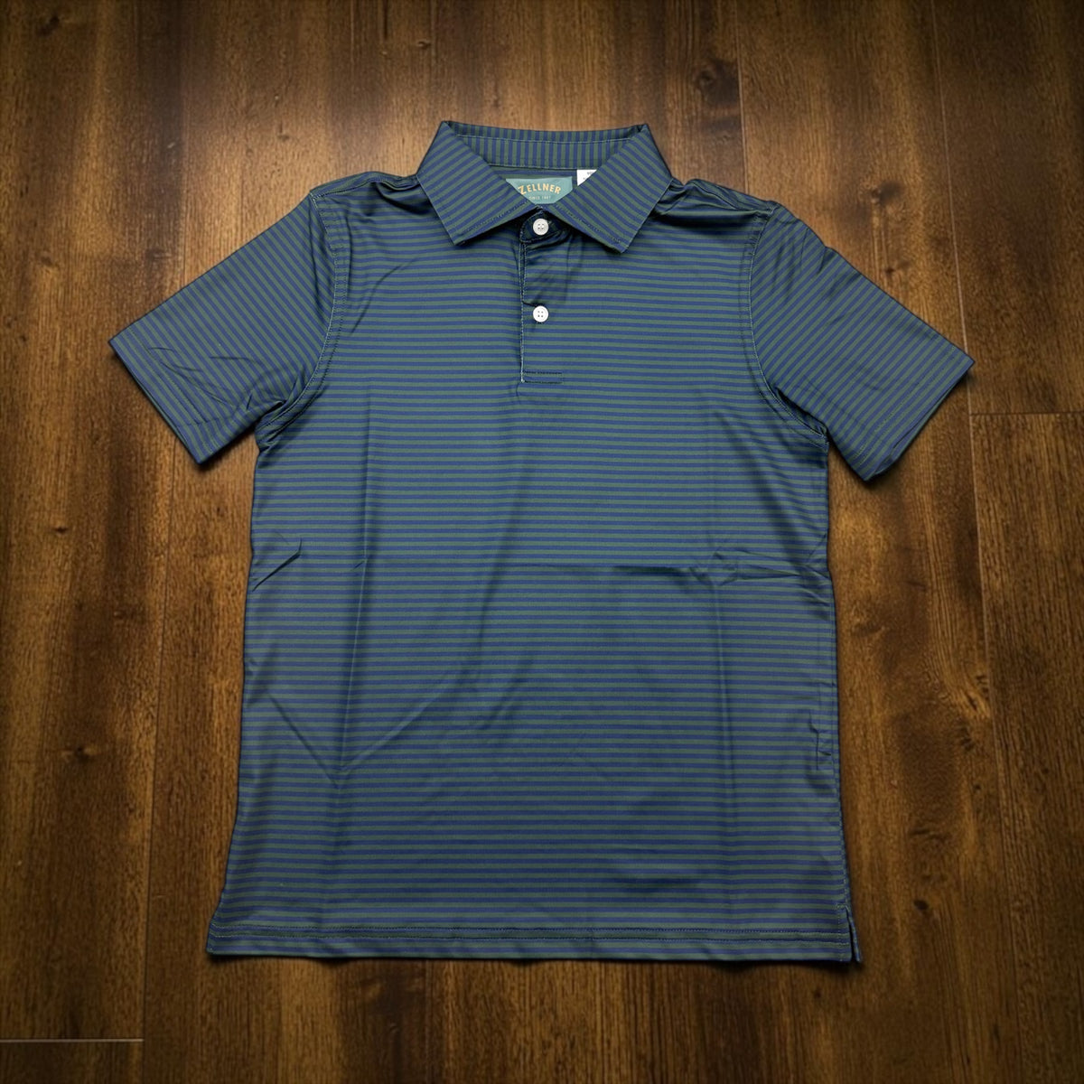 Zellner Youth Polo in Green Navy Stripe