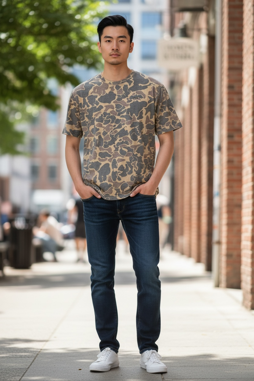 Drake Head Tri Blend Crew Short Sleeve- Old School Camo