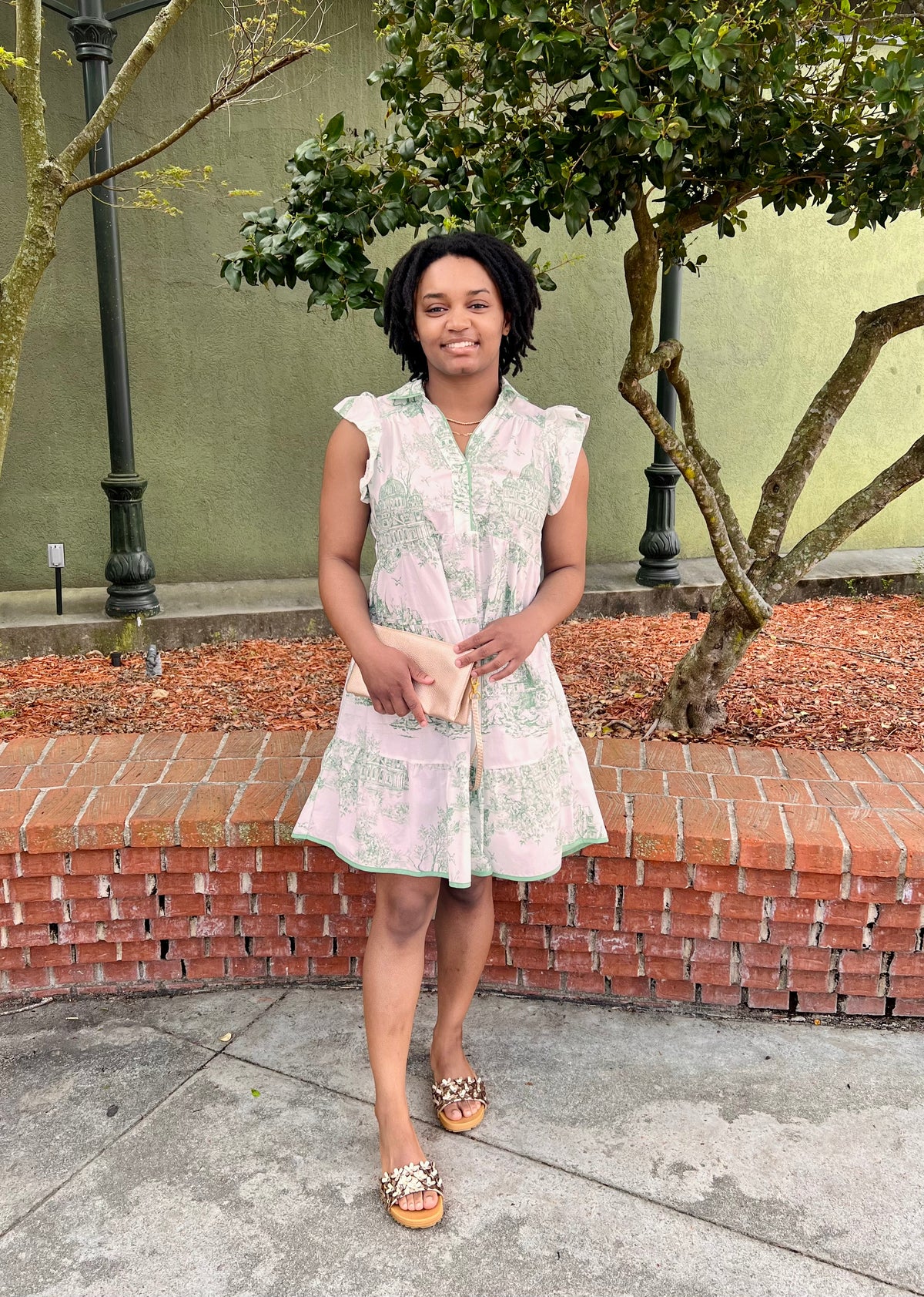 Vintage Landscape Mini Dress in Sea Green