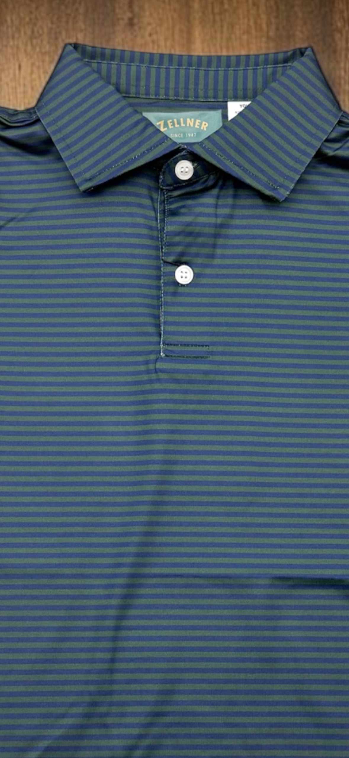 Zellner Youth Polo in Green Navy Stripe