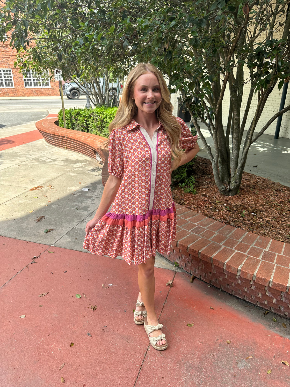 She and Sky SS Button Down Printed Dress
