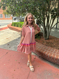 She and Sky SS Button Down Printed Dress