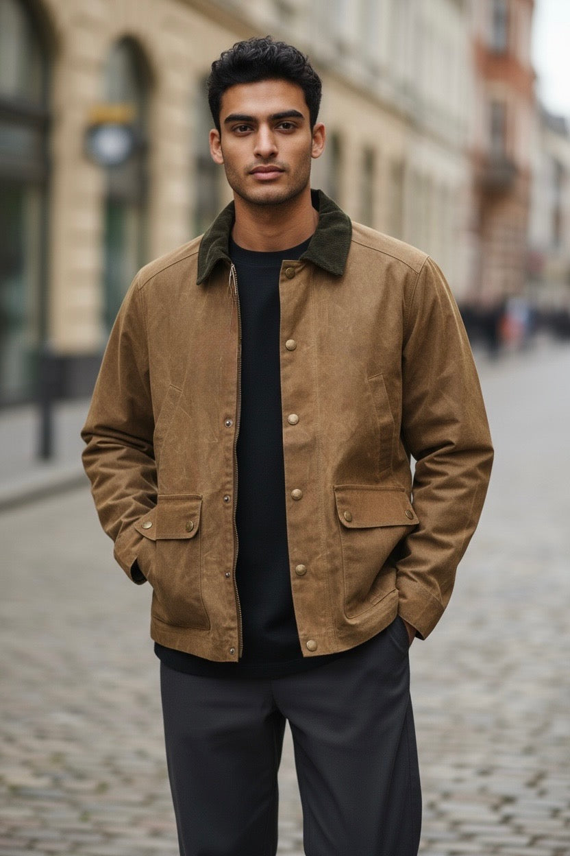 Duck Head Waxed Duck Canvas Jacket in Brown