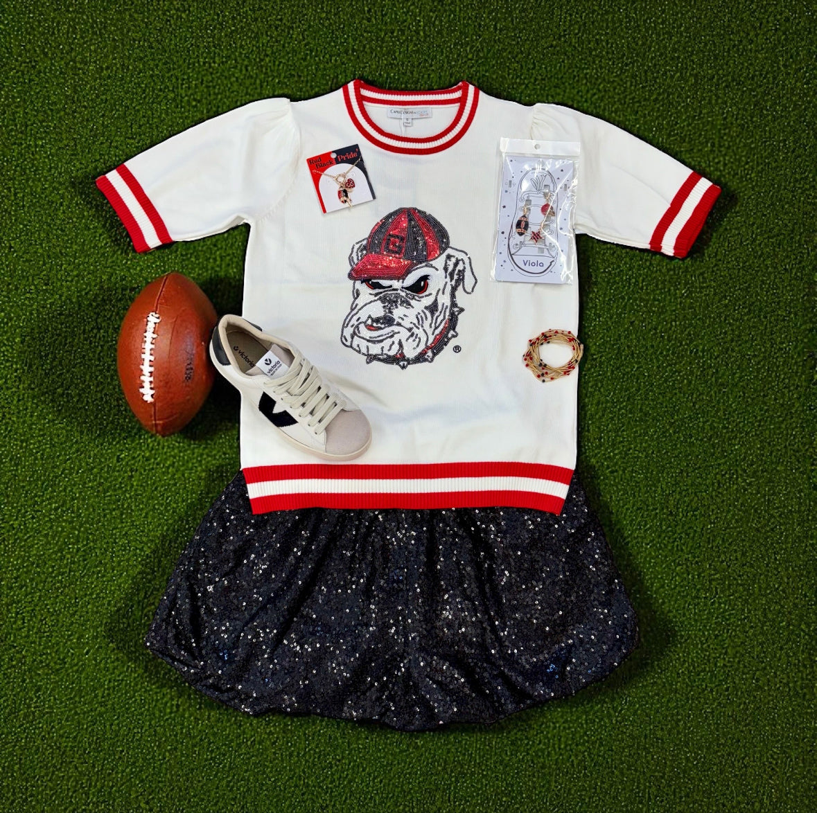 Sequin Varsity SS Cuff Top UGA