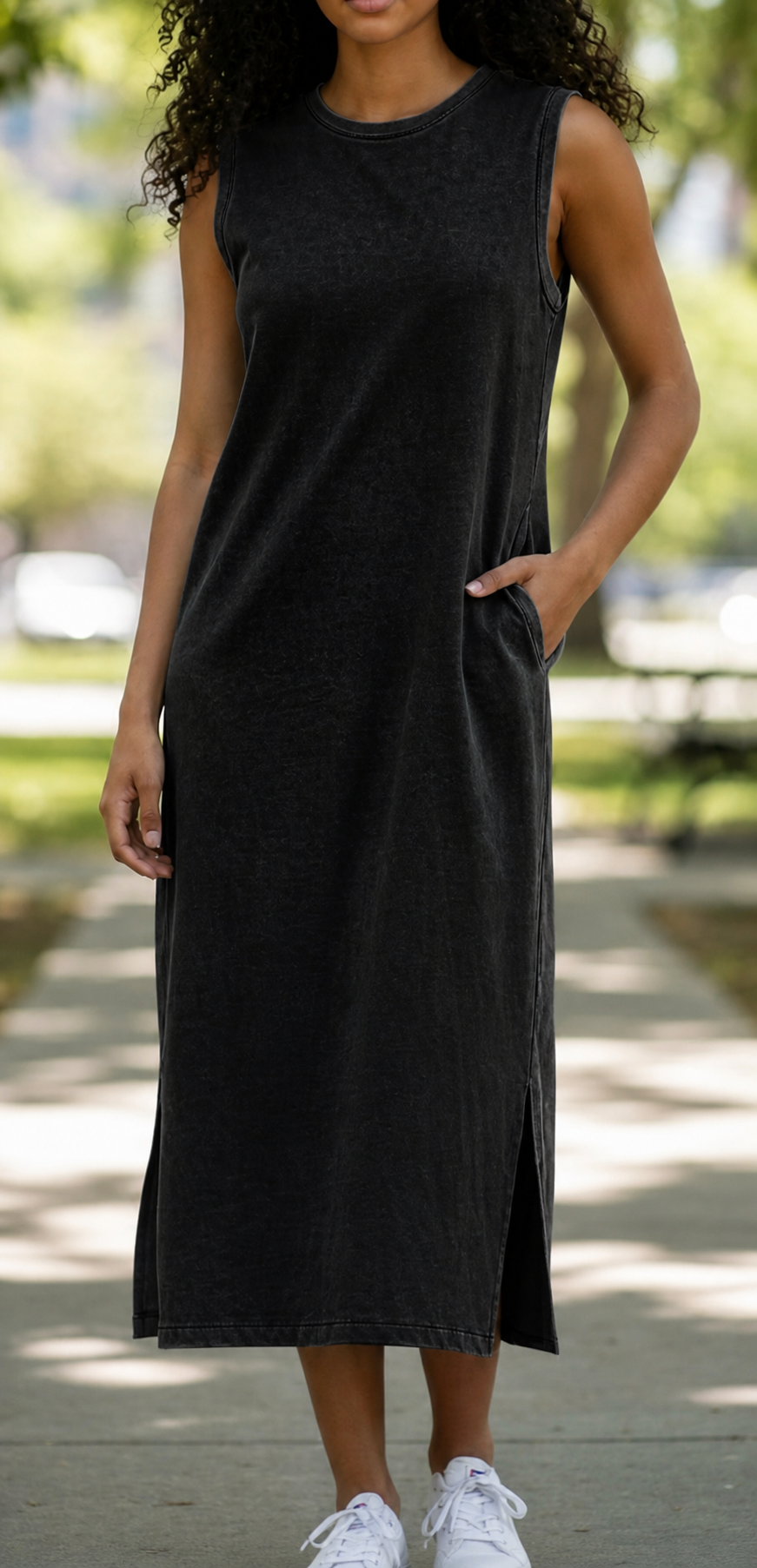 Mineral Wash Sleeveless Midi Dress