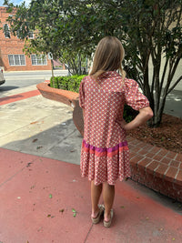 She and Sky SS Button Down Printed Dress