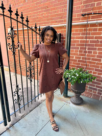 Whispering Eyelet Mini Dress in Chocolate