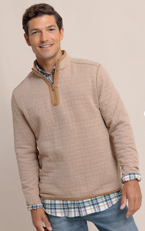 Mens Southern Tide Fairwood Reversible quarter zip Khaki
